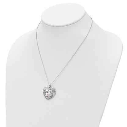 Sterling Silver Sentimental Expressions Rhodium-Plated Pink Cz Breast Cancer Heart 18In Necklace