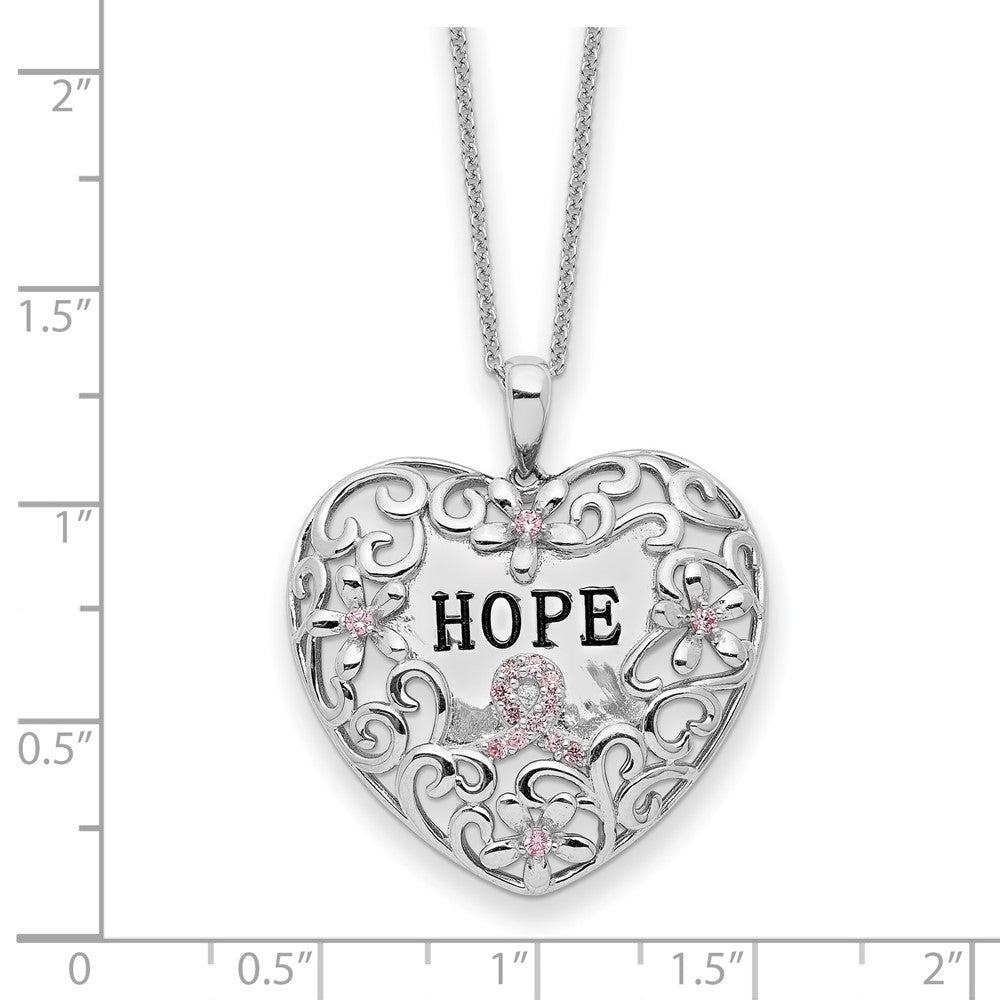 Sterling Silver Sentimental Expressions Rhodium-Plated Pink Cz Breast Cancer Heart 18In Necklace