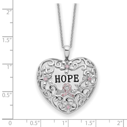 Sterling Silver Sentimental Expressions Rhodium-Plated Pink Cz Breast Cancer Heart 18In Necklace