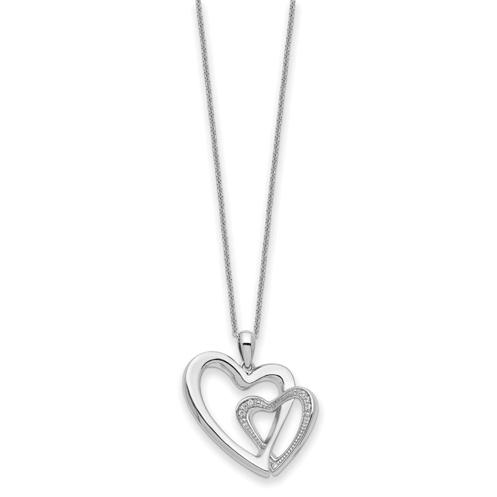 Sterling Silver Sentimental Expressions Rhodium-Plated Cz You And Me Heart 18In Necklace