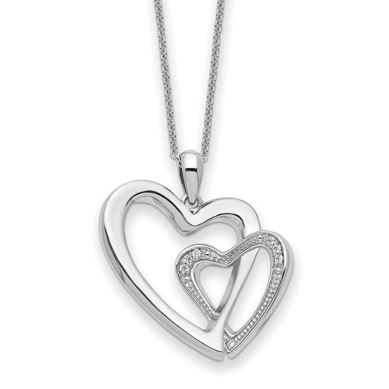 Sterling Silver Sentimental Expressions Rhodium-Plated Cz You And Me Heart 18In Necklace