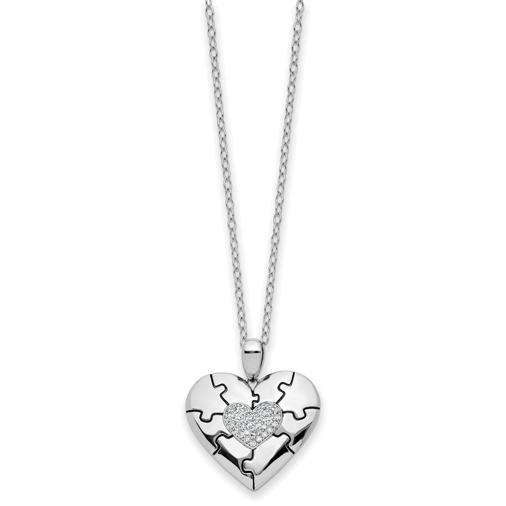 Sterling Silver Sentimental Expressions Rhodium-Plated Cz Antiqued Love You To Pieces 18In Necklace