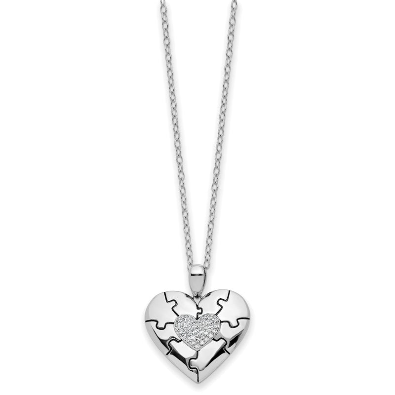 Sterling Silver Sentimental Expressions Rhodium-Plated Cz Antiqued Love You To Pieces 18In Necklace