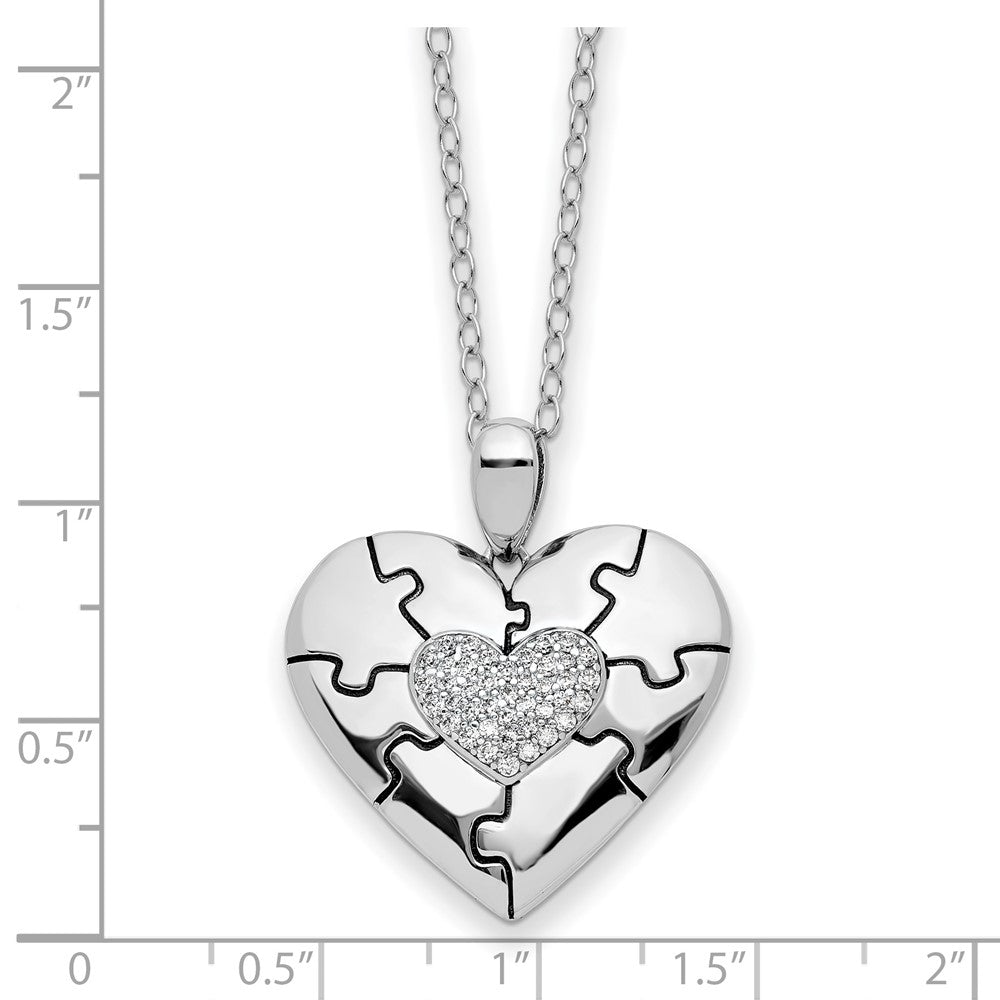 Sterling Silver Sentimental Expressions Rhodium-Plated Cz Antiqued Love You To Pieces 18In Necklace