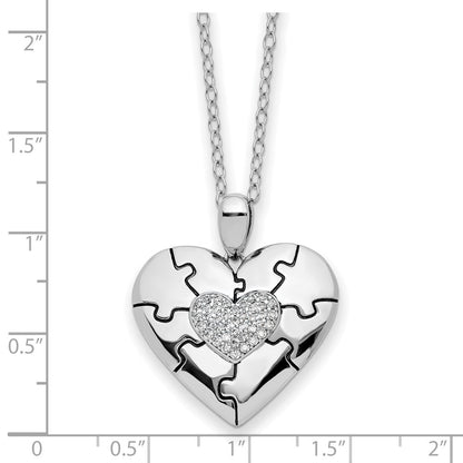 Sterling Silver Sentimental Expressions Rhodium-Plated Cz Antiqued Love You To Pieces 18In Necklace