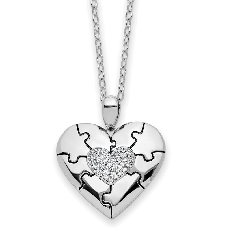 Sterling Silver Sentimental Expressions Rhodium-Plated Cz Antiqued Love You To Pieces 18In Necklace