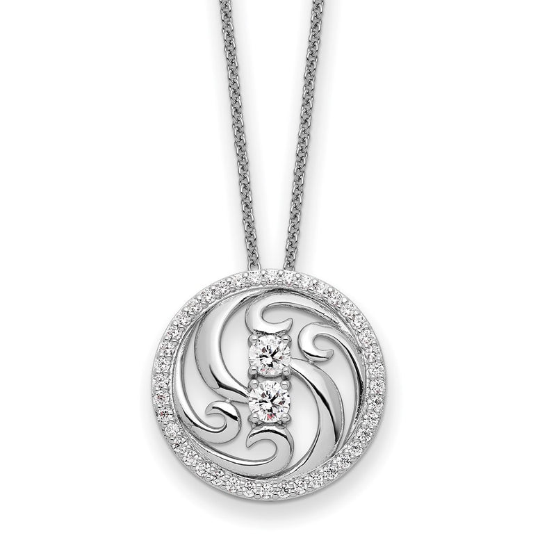 Sterling Silver Sentimental Expressions Rhodium-Plated Cz Through The Years Swirl Circle 18In Necklace