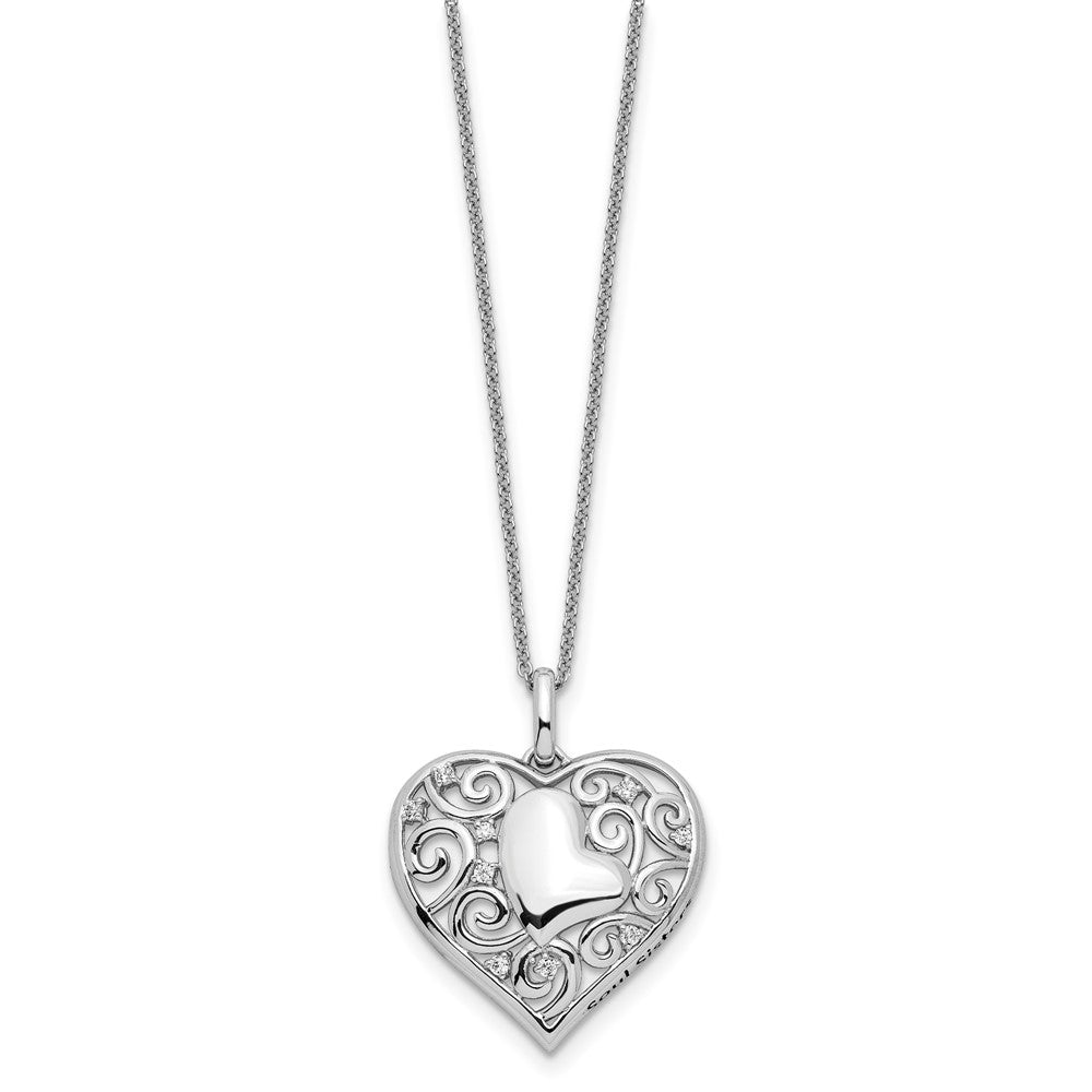 Sterling Silver Sentimental Expressions Rhodium-Plated Cz Antiqued Soul Sister Heart 18In Necklace