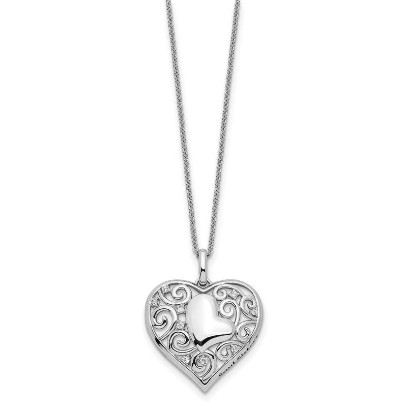 Sterling Silver Sentimental Expressions Rhodium-Plated Cz Antiqued Soul Sister Heart 18In Necklace