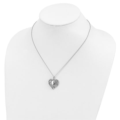 Sterling Silver Sentimental Expressions Rhodium-Plated Cz Antiqued Soul Sister Heart 18In Necklace