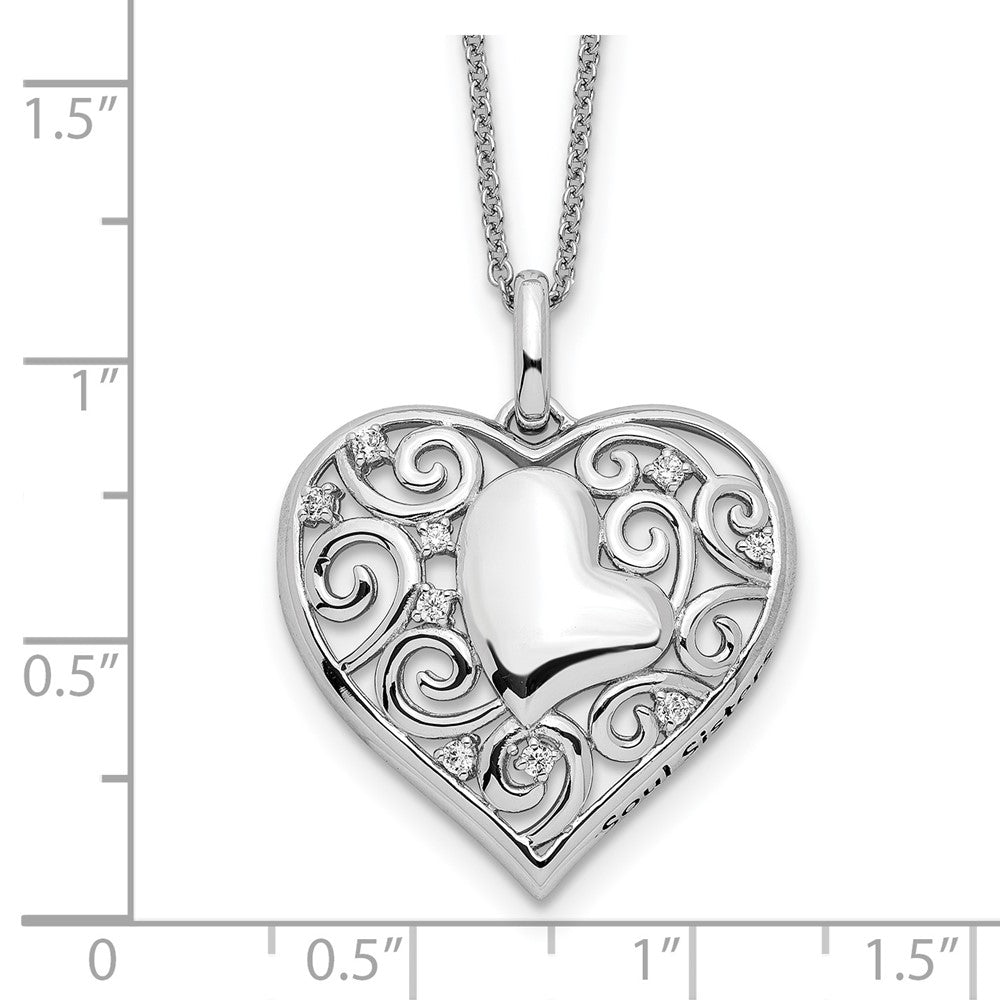 Sterling Silver Sentimental Expressions Rhodium-Plated Cz Antiqued Soul Sister Heart 18In Necklace