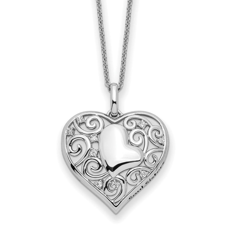 Sterling Silver Sentimental Expressions Rhodium-Plated Cz Antiqued Soul Sister Heart 18In Necklace