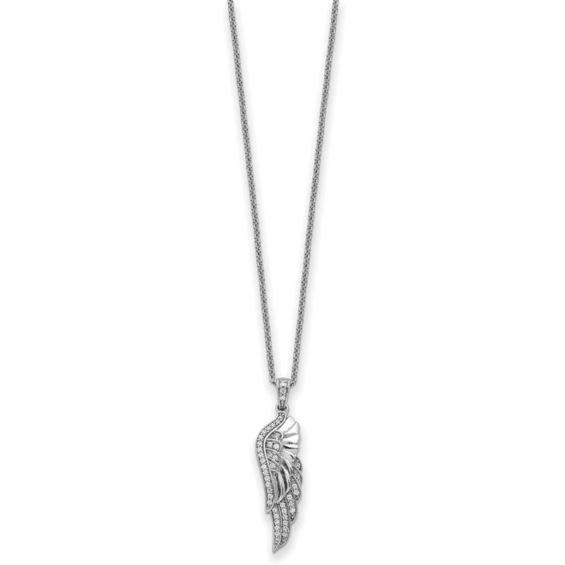 Sterling Silver Sentimental Expressions Rhodium-Plated Cz Heaven Sent Wing 22In Necklace