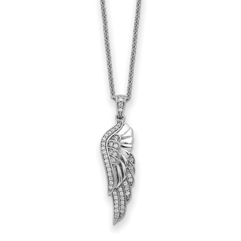 Sterling Silver Sentimental Expressions Rhodium-Plated Cz Heaven Sent Wing 22In Necklace