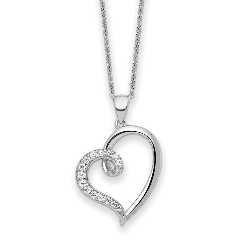 Sterling Silver Sentimental Expressions Rhodium-Plated Cz Friendship Heart 18In Necklace