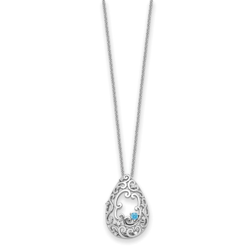Sterling Silver Sentimental Expressions Rhodium-Plated Blue And Clear Cz In Memory Of My Father 18In Necklace
