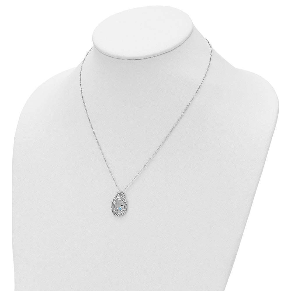 Sterling Silver Sentimental Expressions Rhodium-Plated Blue And Clear Cz In Memory Of My Father 18In Necklace