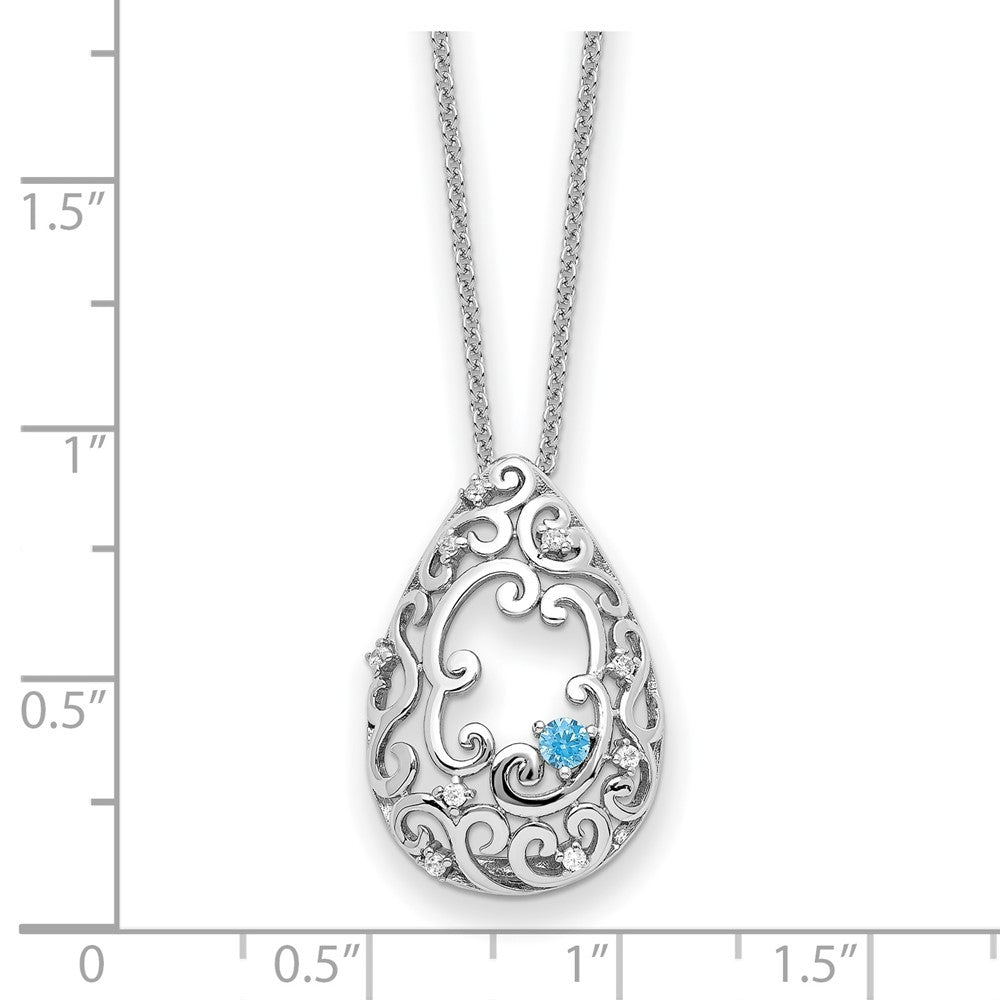 Sterling Silver Sentimental Expressions Rhodium-Plated Blue And Clear Cz In Memory Of My Father 18In Necklace
