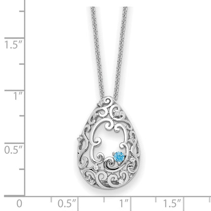 Sterling Silver Sentimental Expressions Rhodium-Plated Blue And Clear Cz In Memory Of My Father 18In Necklace