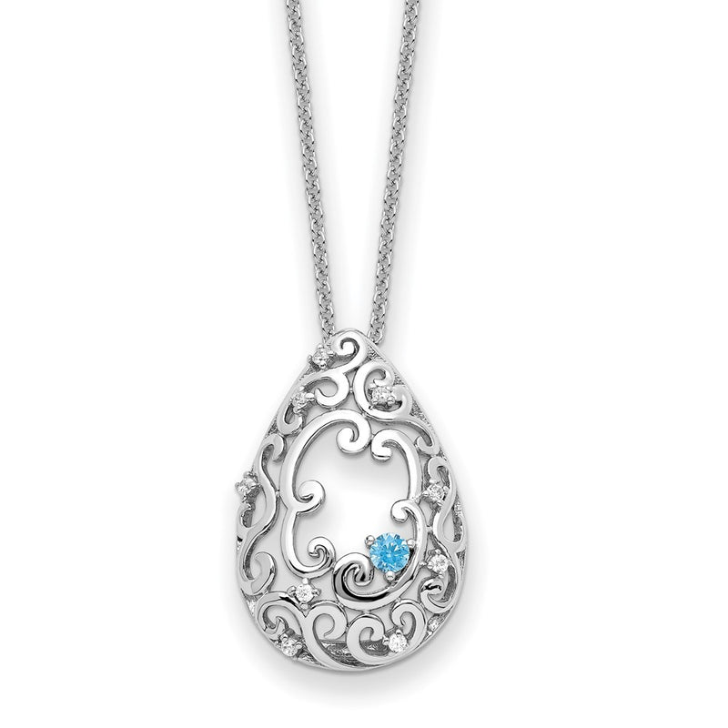 Sterling Silver Sentimental Expressions Rhodium-Plated Blue And Clear Cz In Memory Of My Father 18In Necklace