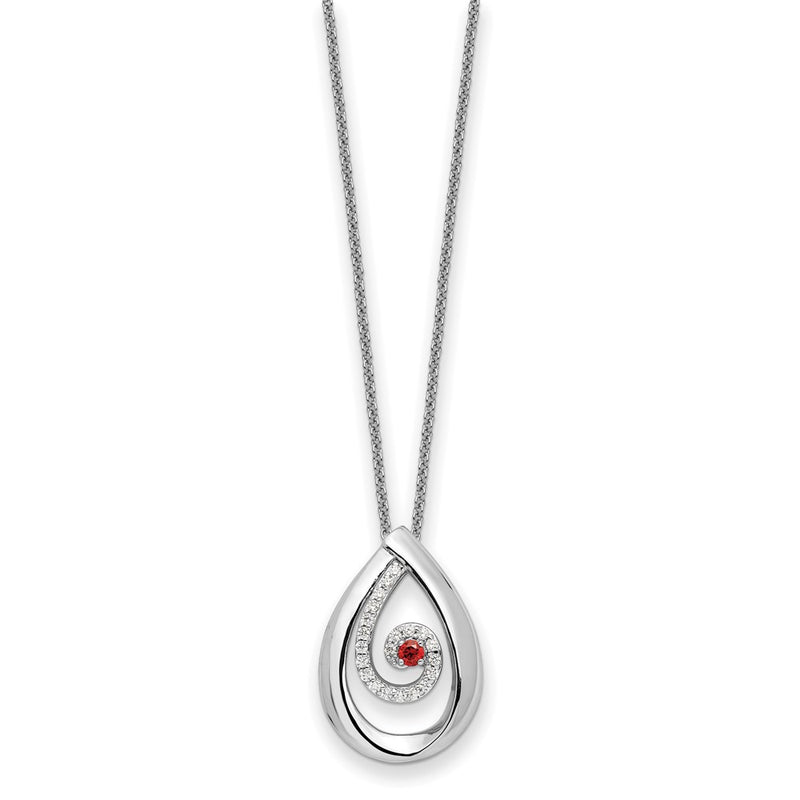 Sterling Silver Sentimental Expressions Rhodium-Plated Red And Clear Cz In Memory Of My Mother 18In Necklace
