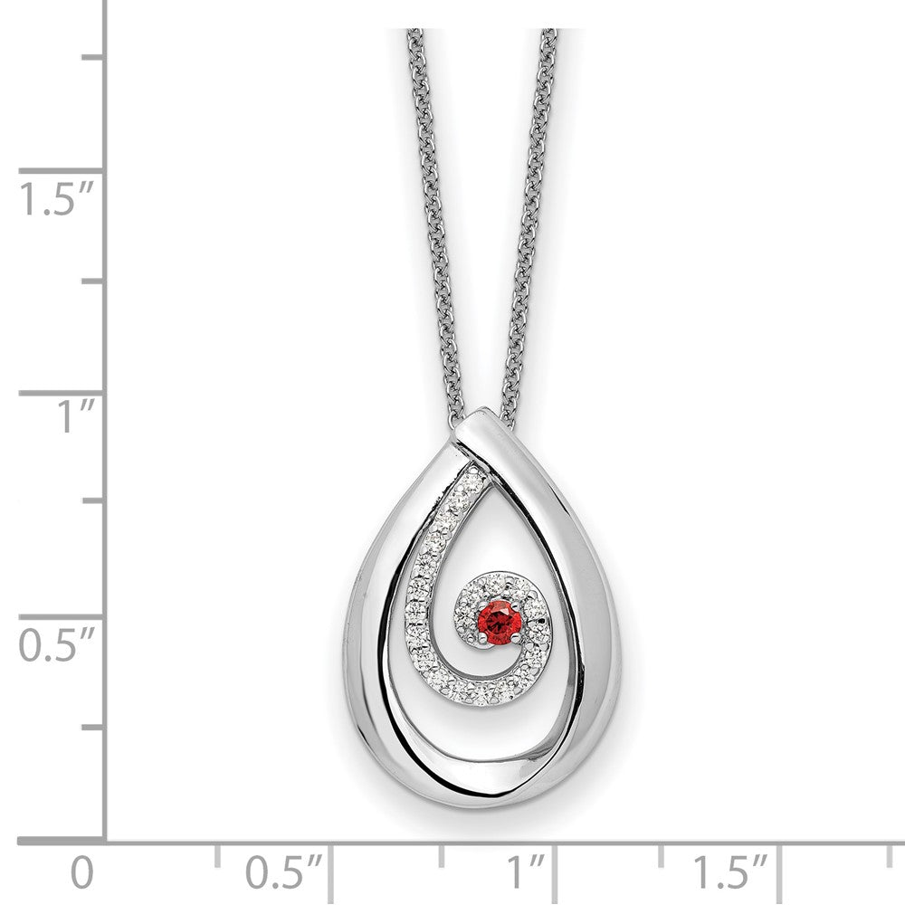 Sterling Silver Sentimental Expressions Rhodium-Plated Red And Clear Cz In Memory Of My Mother 18In Necklace
