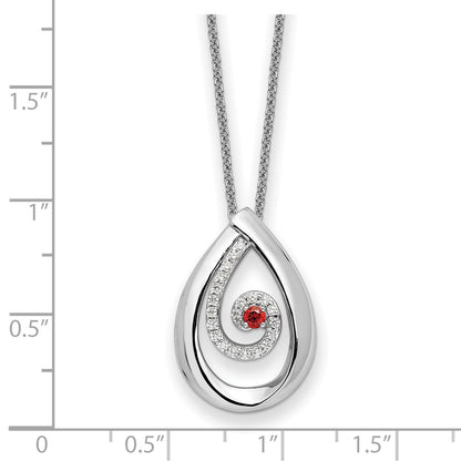 Sterling Silver Sentimental Expressions Rhodium-Plated Red And Clear Cz In Memory Of My Mother 18In Necklace