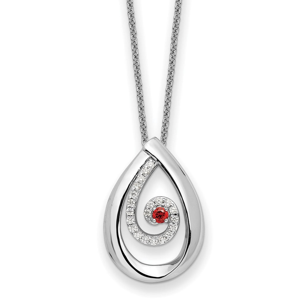 Sterling Silver Sentimental Expressions Rhodium-Plated Red And Clear Cz In Memory Of My Mother 18In Necklace