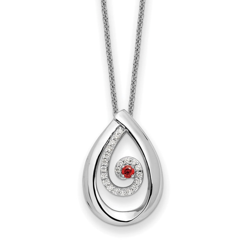 Sterling Silver Sentimental Expressions Rhodium-Plated Red And Clear Cz In Memory Of My Mother 18In Necklace