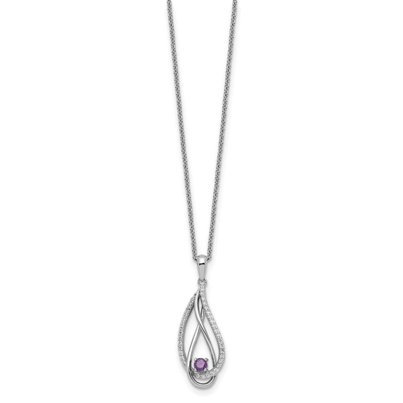 Sterling Silver Sentimental Expressions Rhodium-Plated Feb Cz Always In My Heart Birthstone 18In Necklace