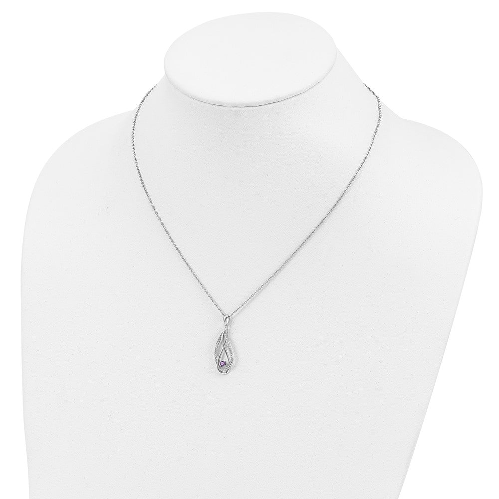 Sterling Silver Sentimental Expressions Rhodium-Plated Feb Cz Always In My Heart Birthstone 18In Necklace