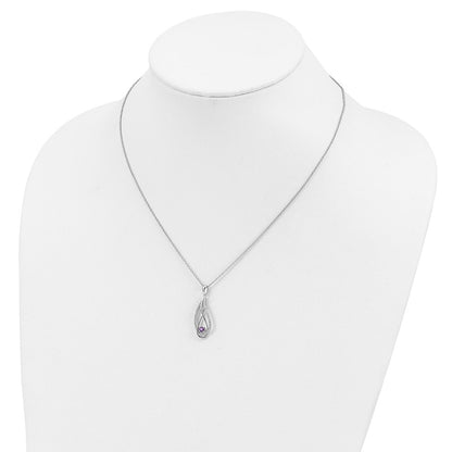 Sterling Silver Sentimental Expressions Rhodium-Plated Feb Cz Always In My Heart Birthstone 18In Necklace