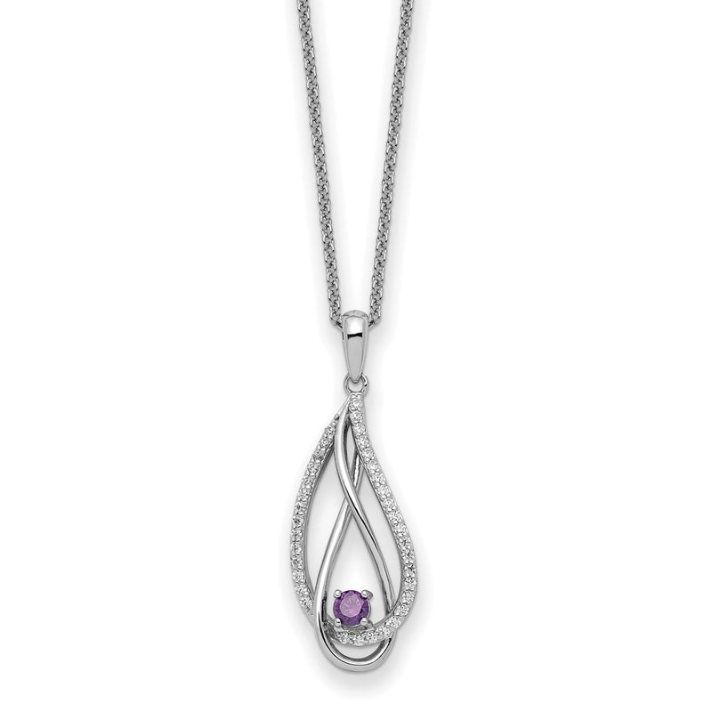 Sterling Silver Sentimental Expressions Rhodium-Plated Feb Cz Always In My Heart Birthstone 18In Necklace