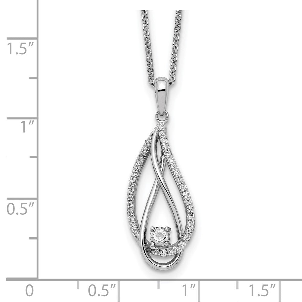 Sterling Silver Sentimental Expressions Rhodium-Plated Apr Cz Always In My Heart Birthstone 18In Necklace