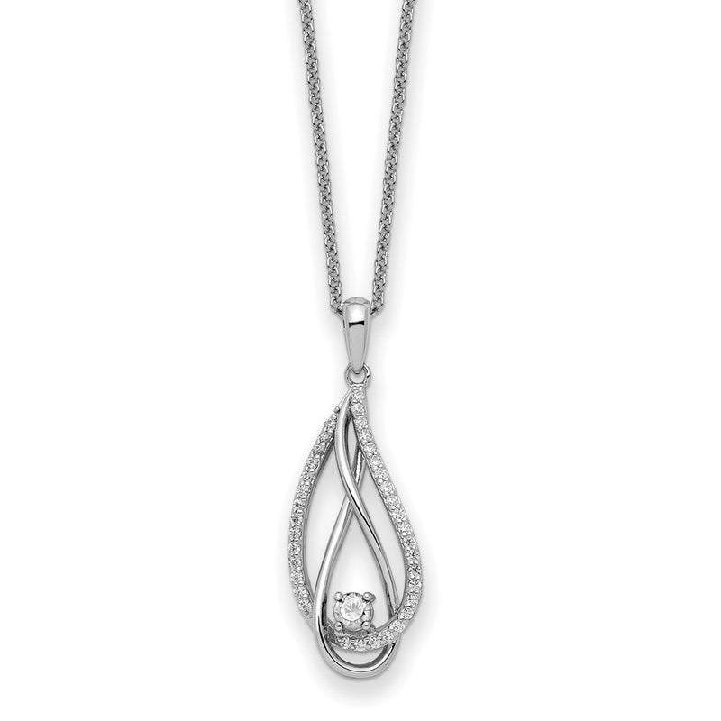 Sterling Silver Sentimental Expressions Rhodium-Plated Apr Cz Always In My Heart Birthstone 18In Necklace