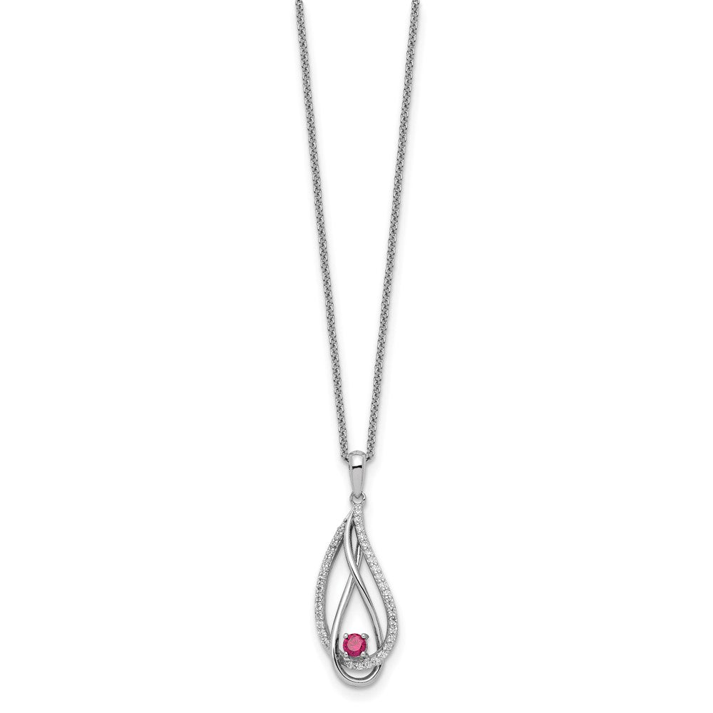 Sterling Silver Sentimental Expressions Rhodium-Plated Jul Cz Always In My Heart Birthstone 18In Necklace