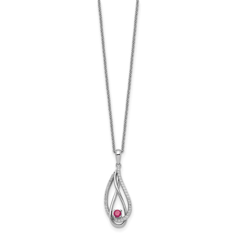 Sterling Silver Sentimental Expressions Rhodium-Plated Jul Cz Always In My Heart Birthstone 18In Necklace