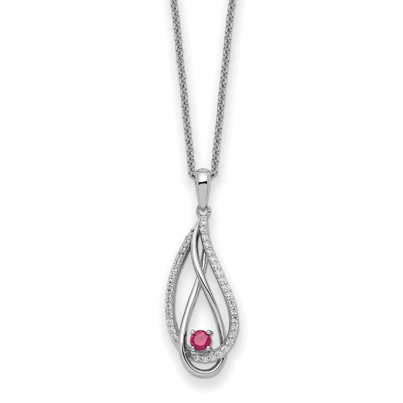 Sterling Silver Sentimental Expressions Rhodium-Plated Jul Cz Always In My Heart Birthstone 18In Necklace