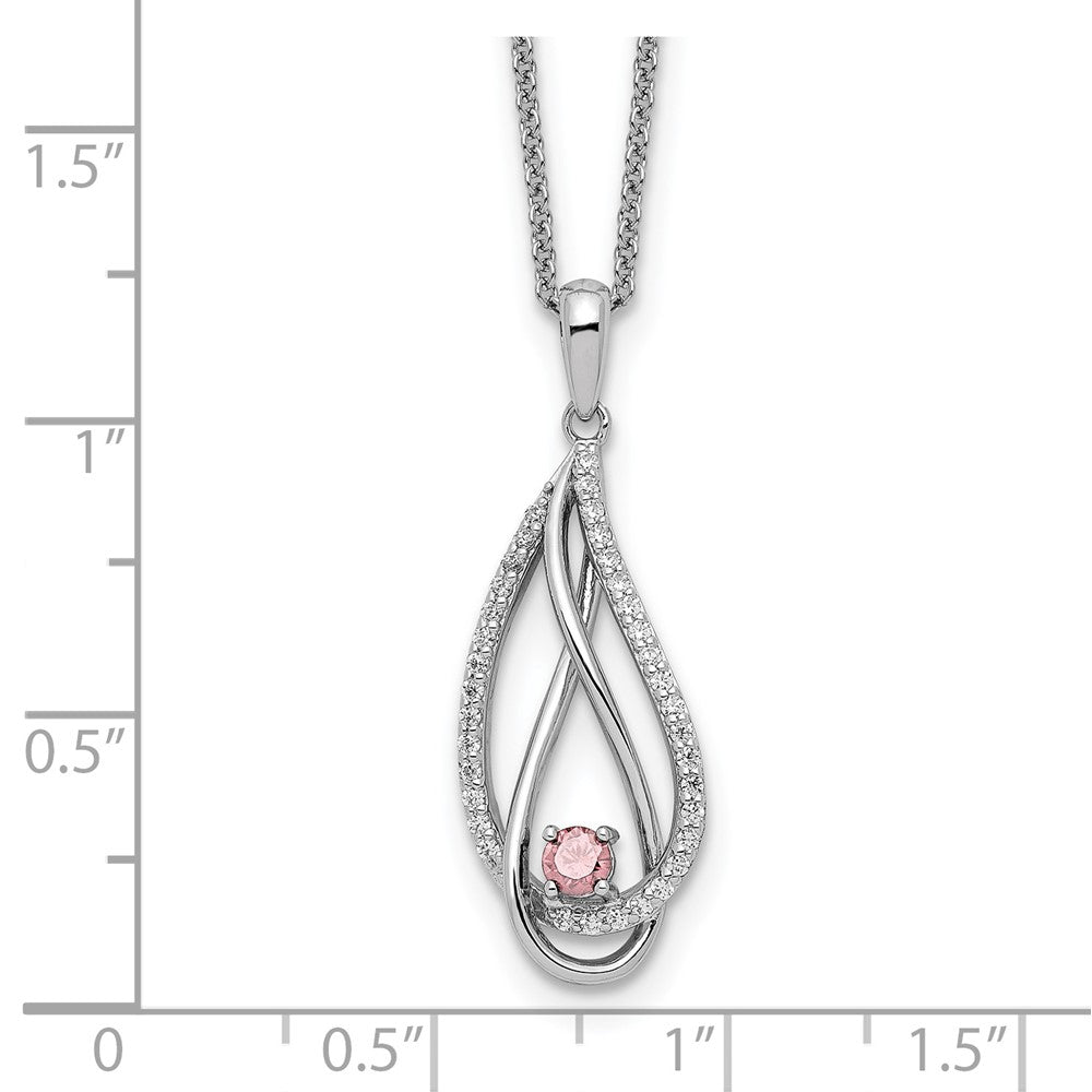 Sterling Silver Sentimental Expressions Rhodium-Plated Oct Cz Always In My Heart Birthstone 18In Necklace