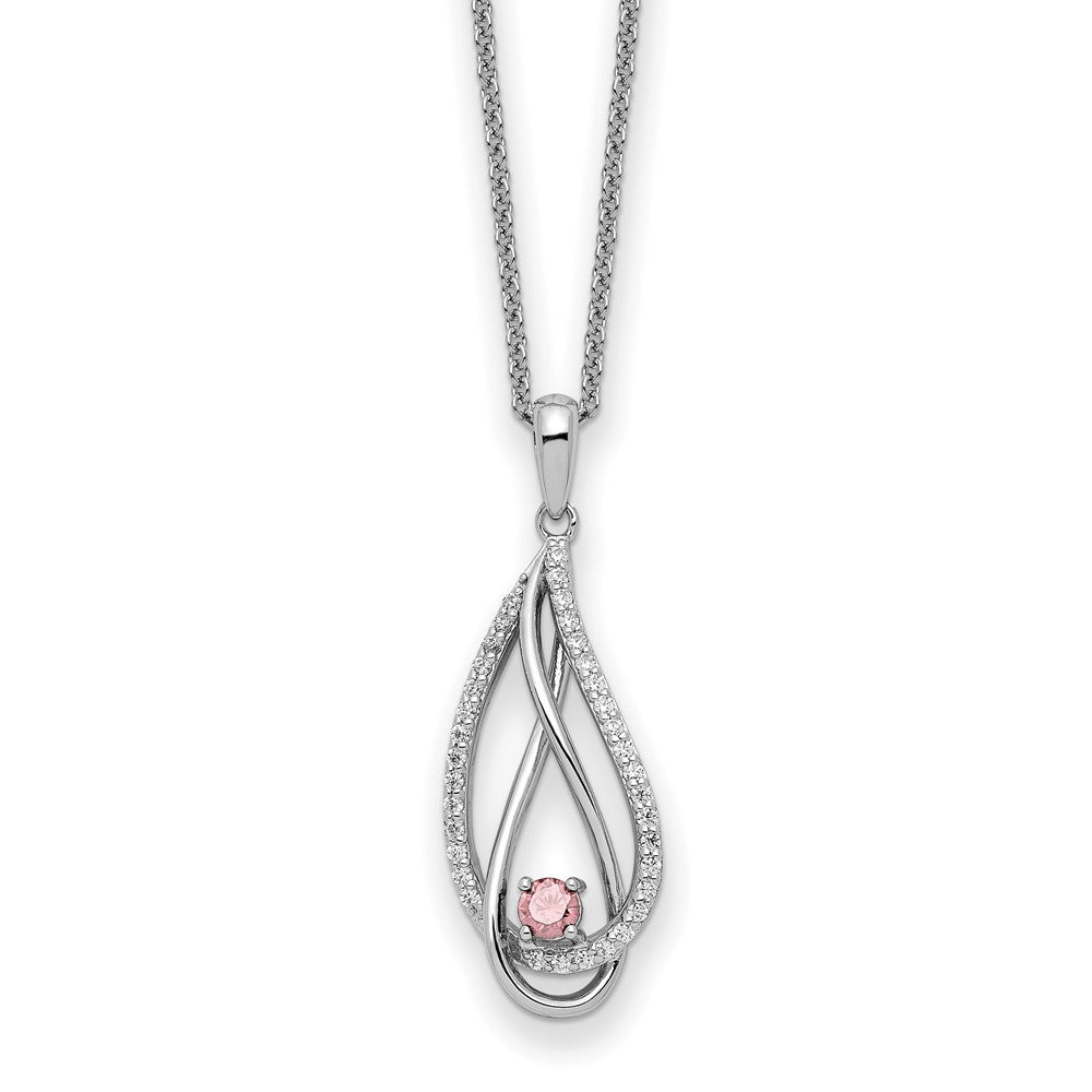 Sterling Silver Sentimental Expressions Rhodium-Plated Oct Cz Always In My Heart Birthstone 18In Necklace
