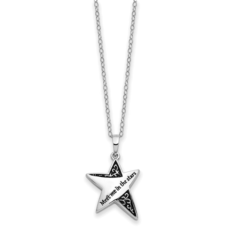 Sterling Silver Sentimental Expressions Rhodium-Plated Antiqued Meet Me In The Stars 18 Inch Ash Holder Necklace