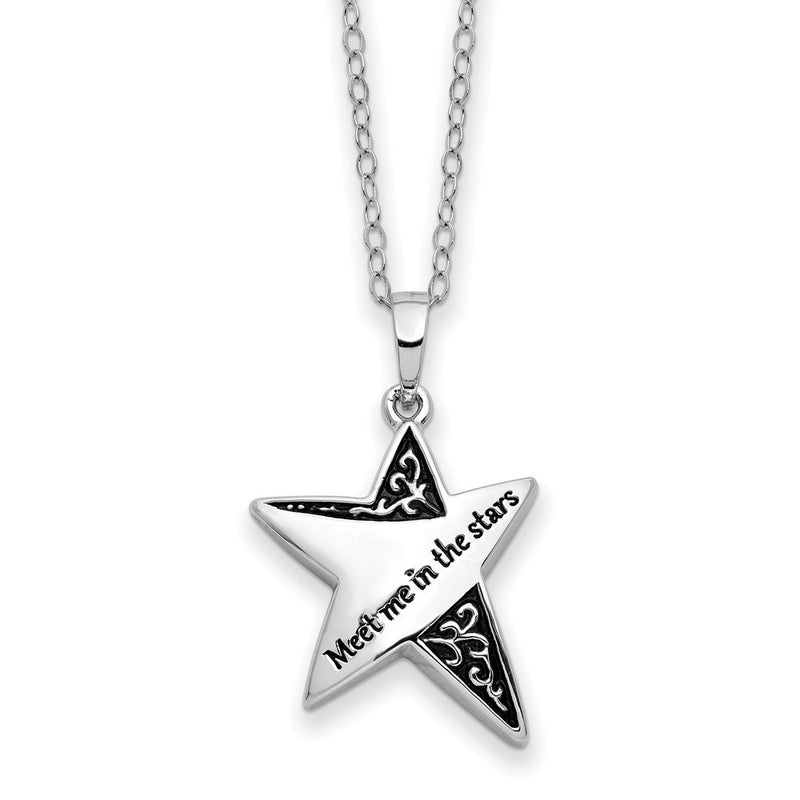 Sterling Silver Sentimental Expressions Rhodium-Plated Antiqued Meet Me In The Stars 18 Inch Ash Holder Necklace