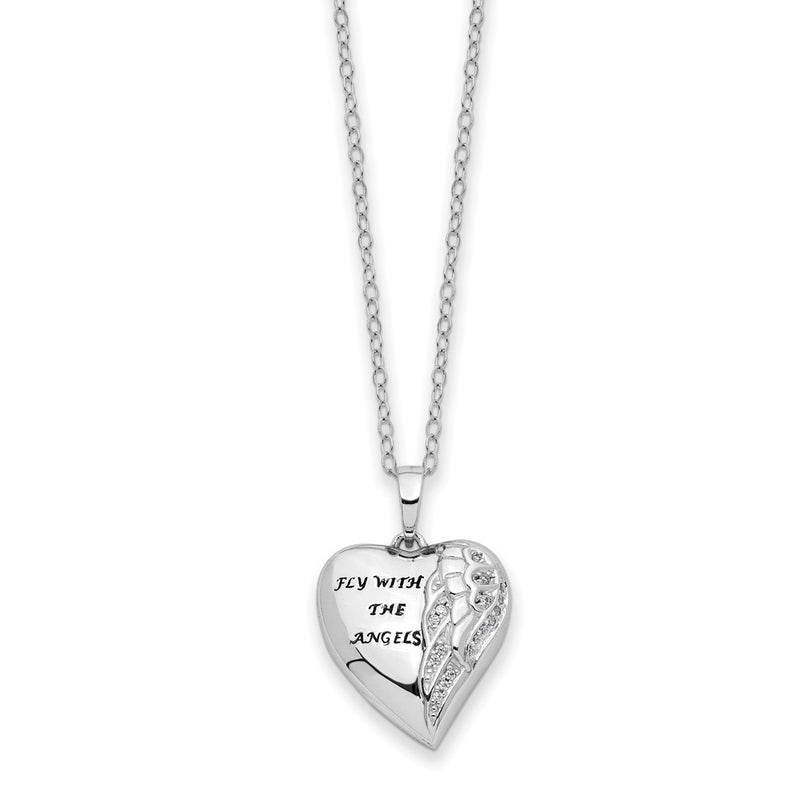 Sterling Silver Sentimental Expressions Rhodium-Plated Antiqued Cz Fly With The Angels Ash Holder 18 Inch Necklace