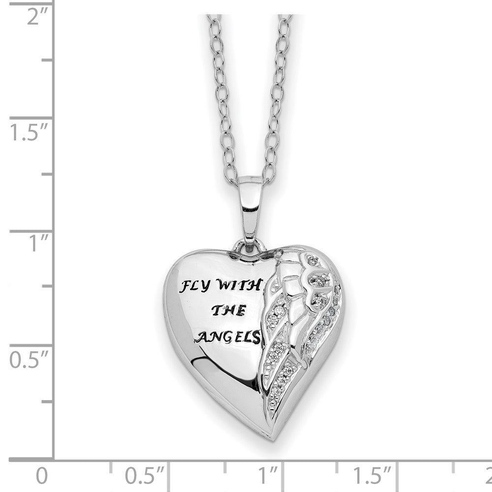 Sterling Silver Sentimental Expressions Rhodium-Plated Antiqued Cz Fly With The Angels Ash Holder 18 Inch Necklace