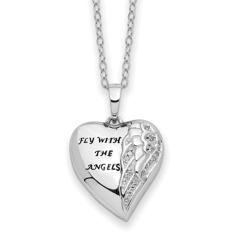 Sterling Silver Sentimental Expressions Rhodium-Plated Antiqued Cz Fly With The Angels Ash Holder 18 Inch Necklace