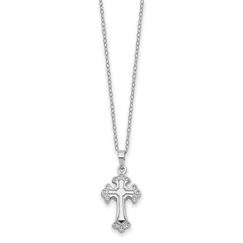Sterling Silver Sentimental Expressions Rhodium-Plated Cz Eternal Home Cross Ash Holder 18 Inch Necklace