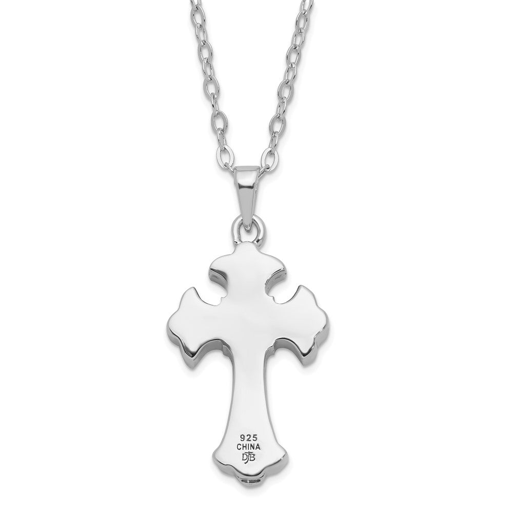 Sterling Silver Sentimental Expressions Rhodium-Plated Cz Eternal Home Cross Ash Holder 18 Inch Necklace