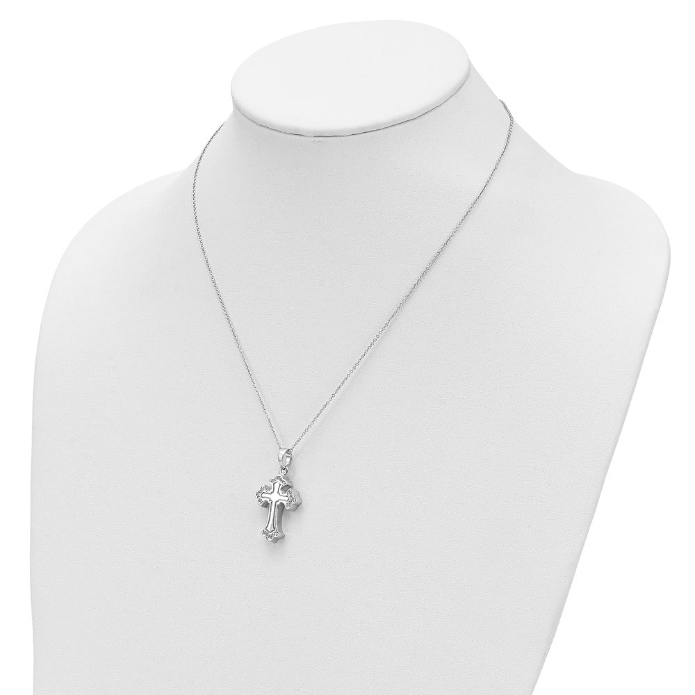Sterling Silver Sentimental Expressions Rhodium-Plated Cz Eternal Home Cross Ash Holder 18 Inch Necklace