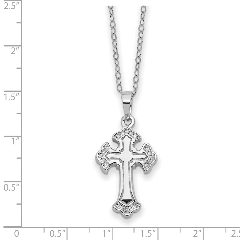 Sterling Silver Sentimental Expressions Rhodium-Plated Cz Eternal Home Cross Ash Holder 18 Inch Necklace