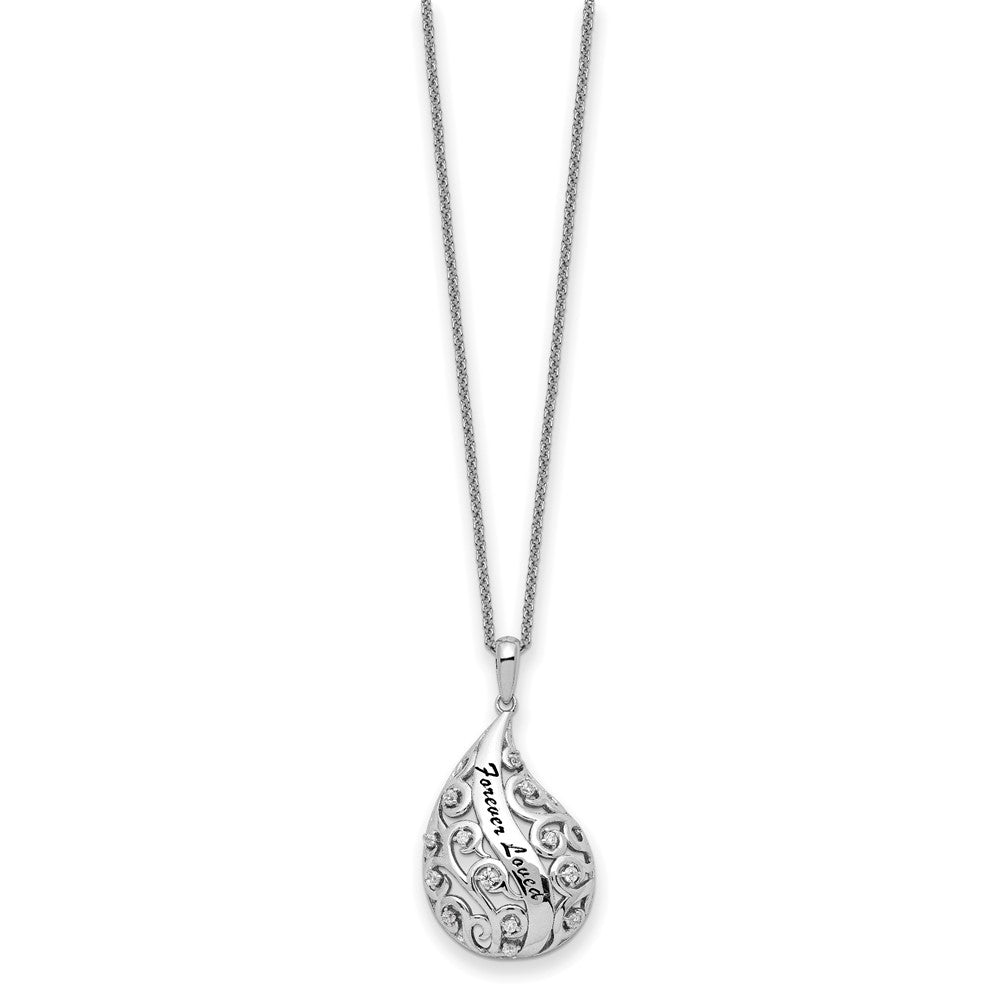 Sterling Silver Sentimental Expressions Rhodium-Plated Antiqued Cz Forever Loved Missed 18 Inch Necklace